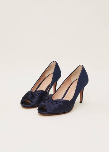 Phase Eight Satin Twist Peeptoe Heels Navy USA | 9153742-FE